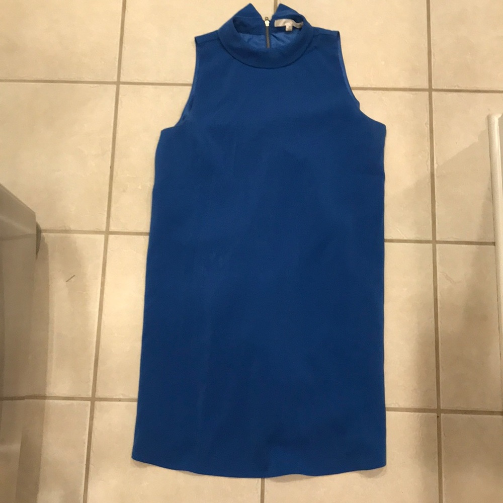 Royal blue high neck formal shift dress